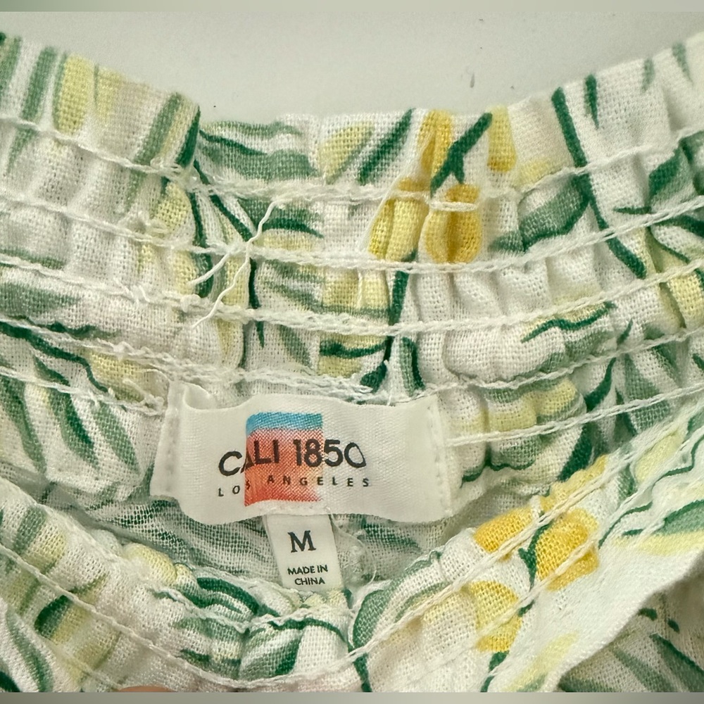 Floral Elastic-Waist Straight Leg Pants in Cream and Yellow - Picture 6 of 7